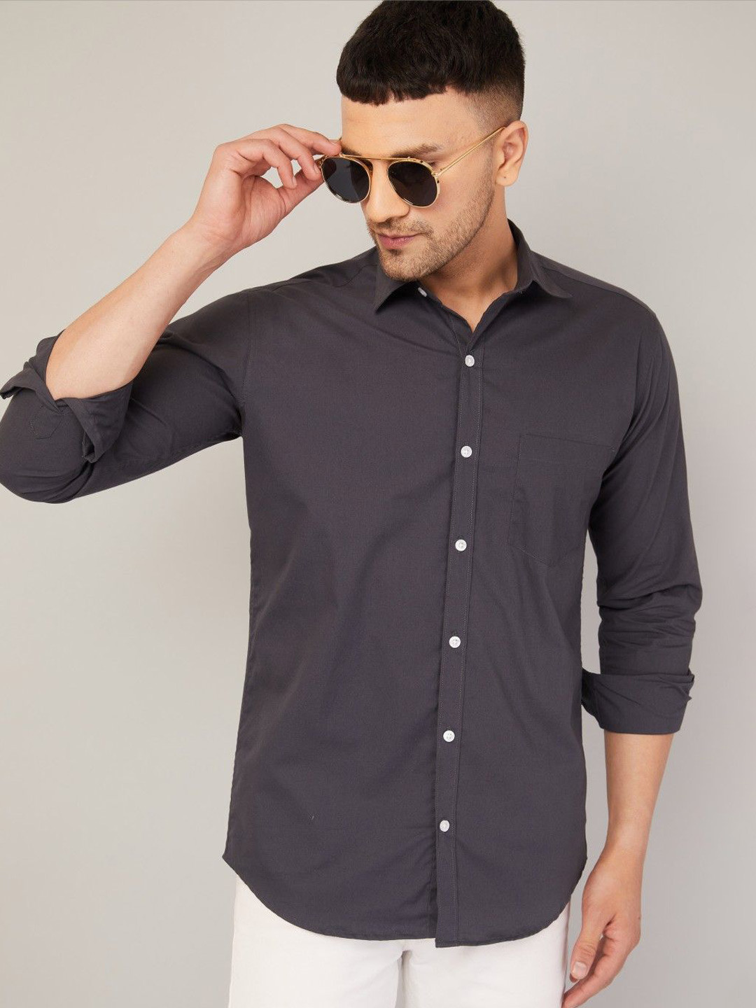 

Le Mec Men Opaque Casual Shirt, Grey