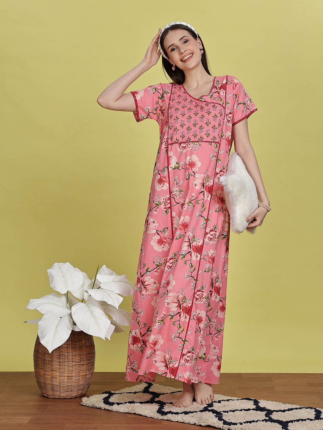 

9shines Label Printed Maxi Nightdress, Pink