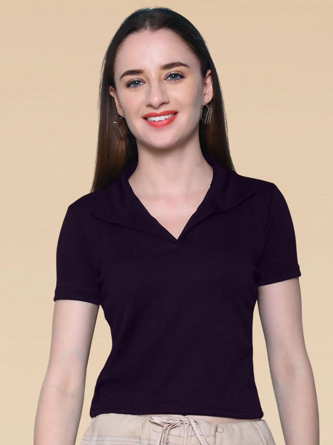 

SZN Shirt Style Crop Top, Navy blue