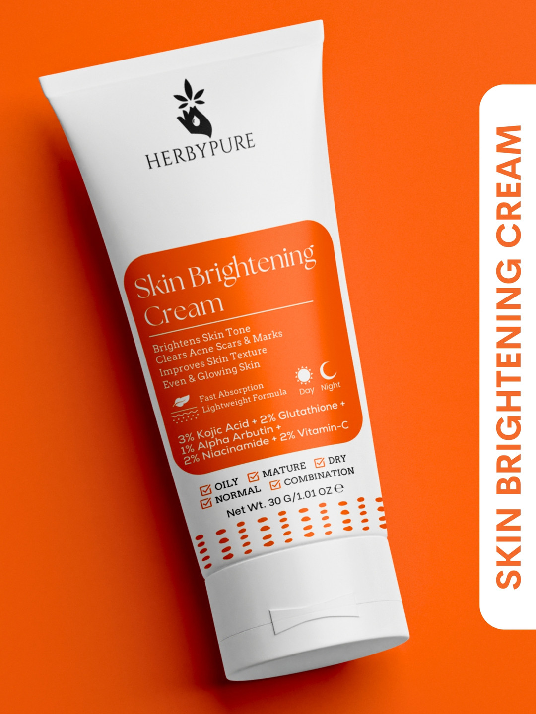 

Herby Pure Skin Brightening Cream For Hyperpigmentation & Uneven Skin Tone - 30g, Orange