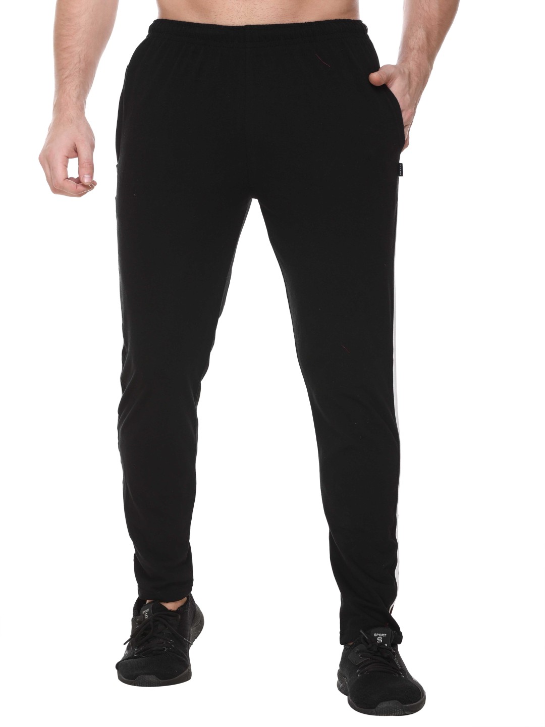 

Colors & Blends Men Striped Cotton Track Pants, Black