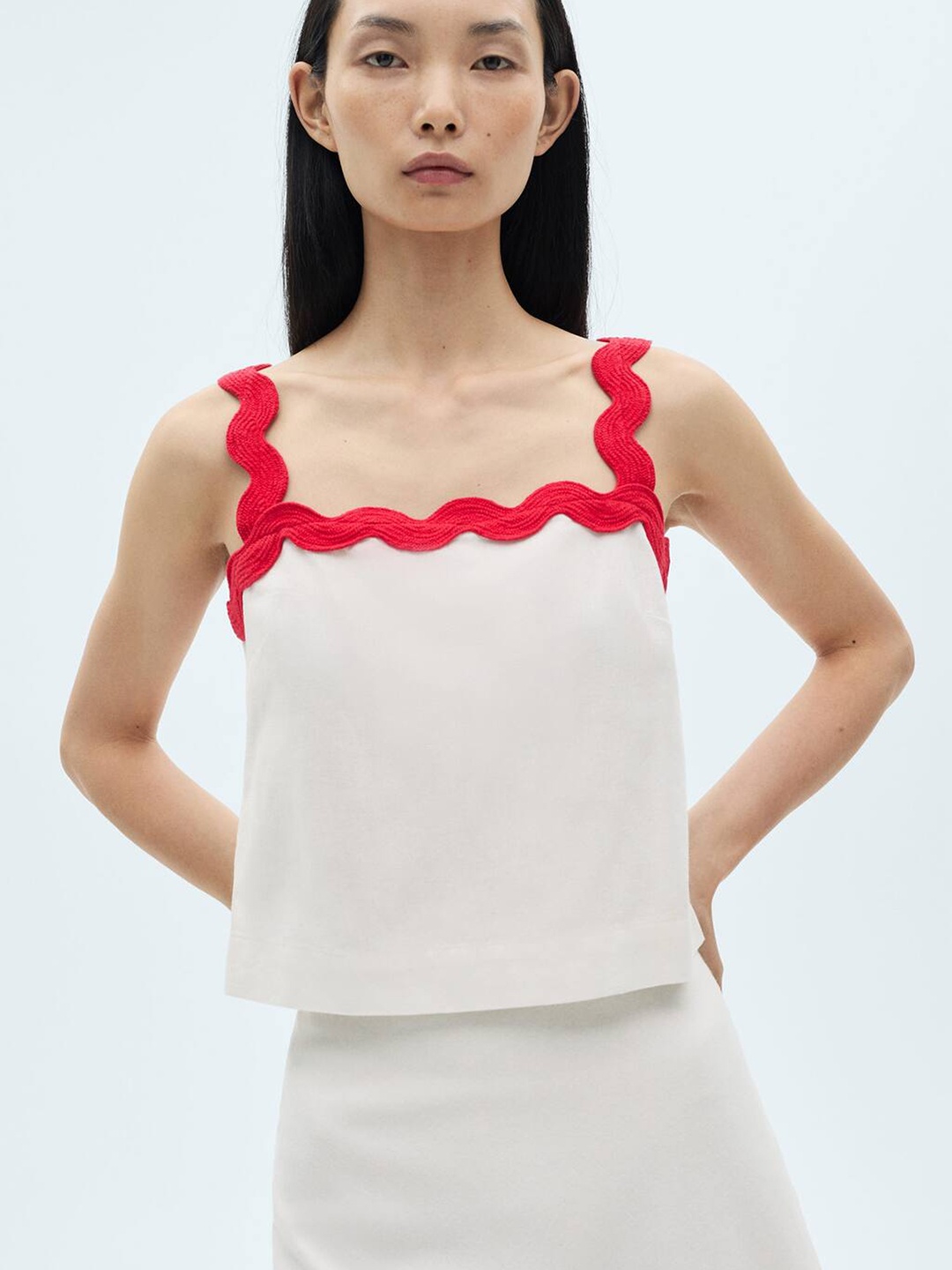 

MANGO Shoulder Straps Cotton Crop Top, White