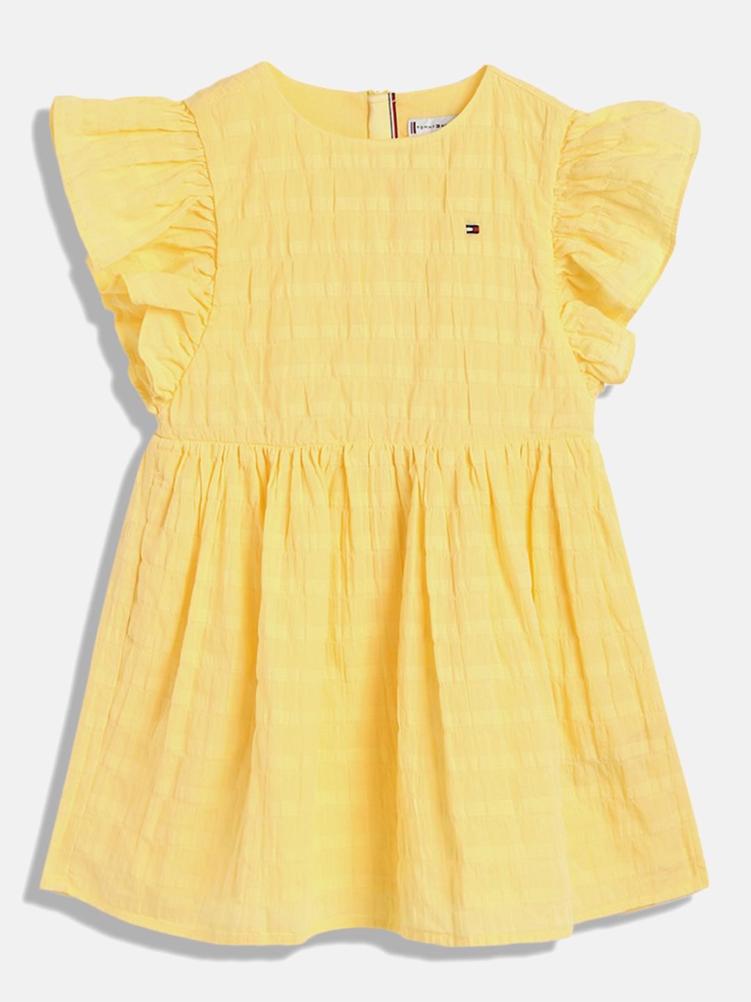 

Tommy Hilfiger Girls Round Neck Flutter Sleeves Fit & Flare Dress, Yellow