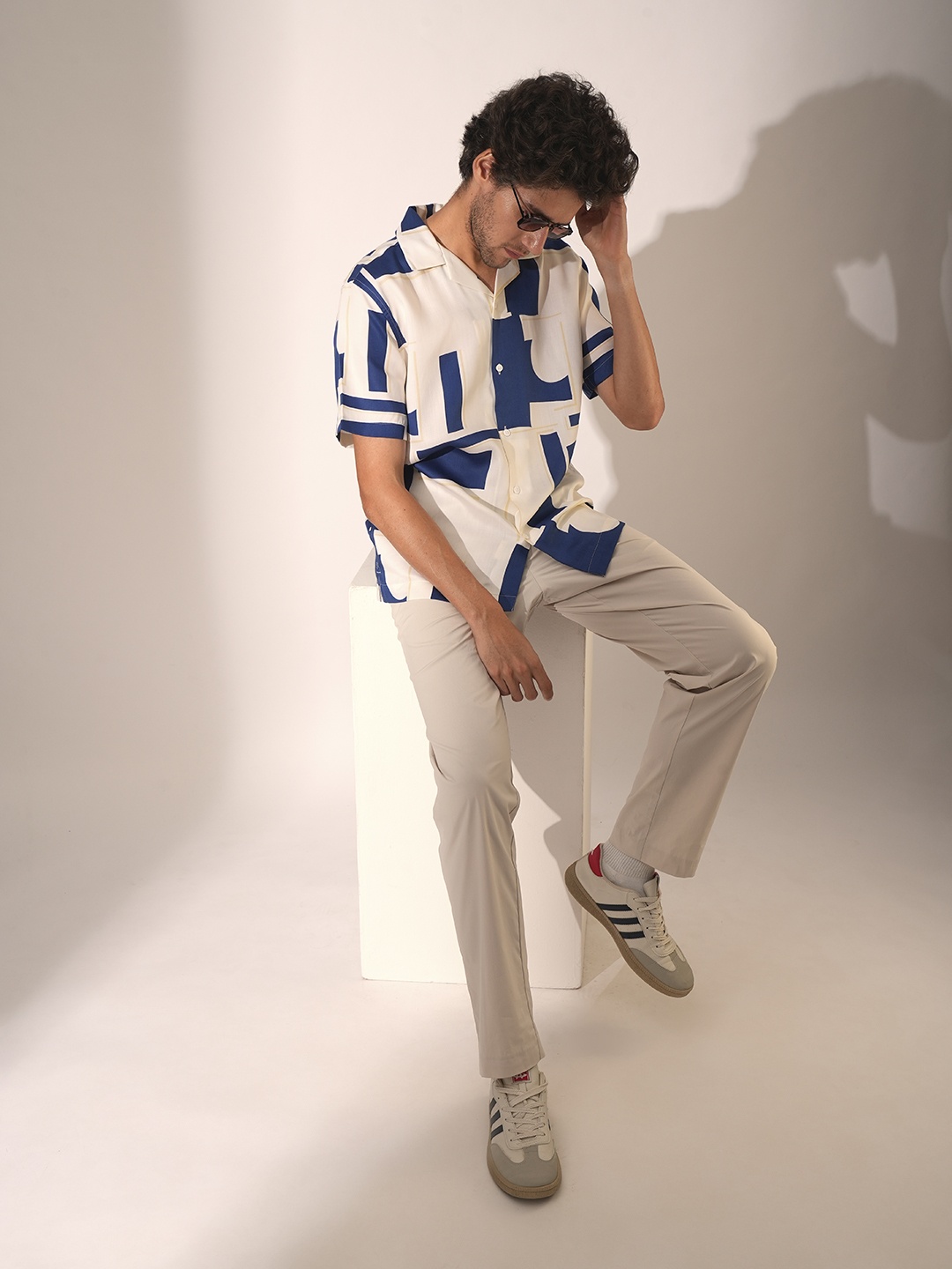 

SELECTED Men Relaxed Fit Spread Collar Abstract Printed Casual Shirt, White