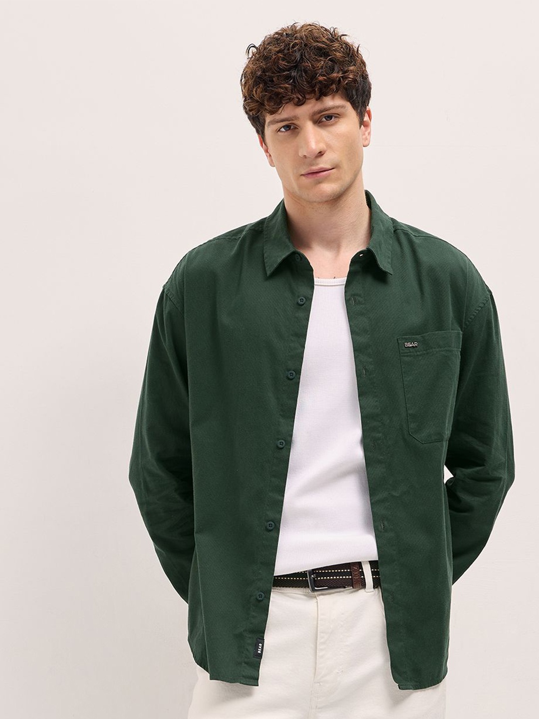 

THE BEAR HOUSE Men Opaque Casual Shirt, Green