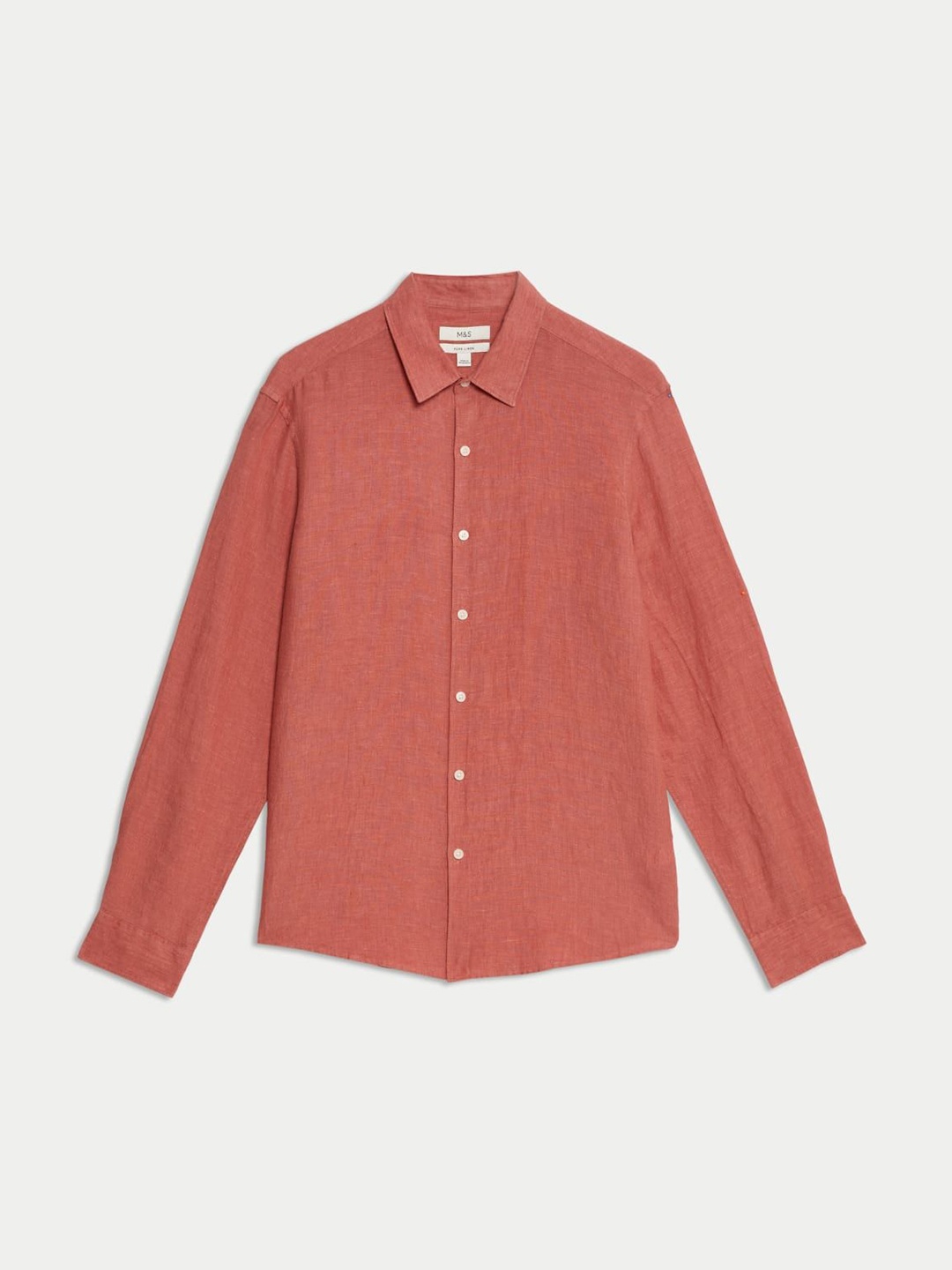 

Marks & Spencer Men Spread Collar Solid Linen Casual Shirt, Orange