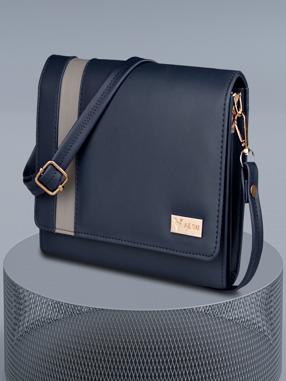 

ALSU Women Solid Crossbody Leather Sling Bag, Blue