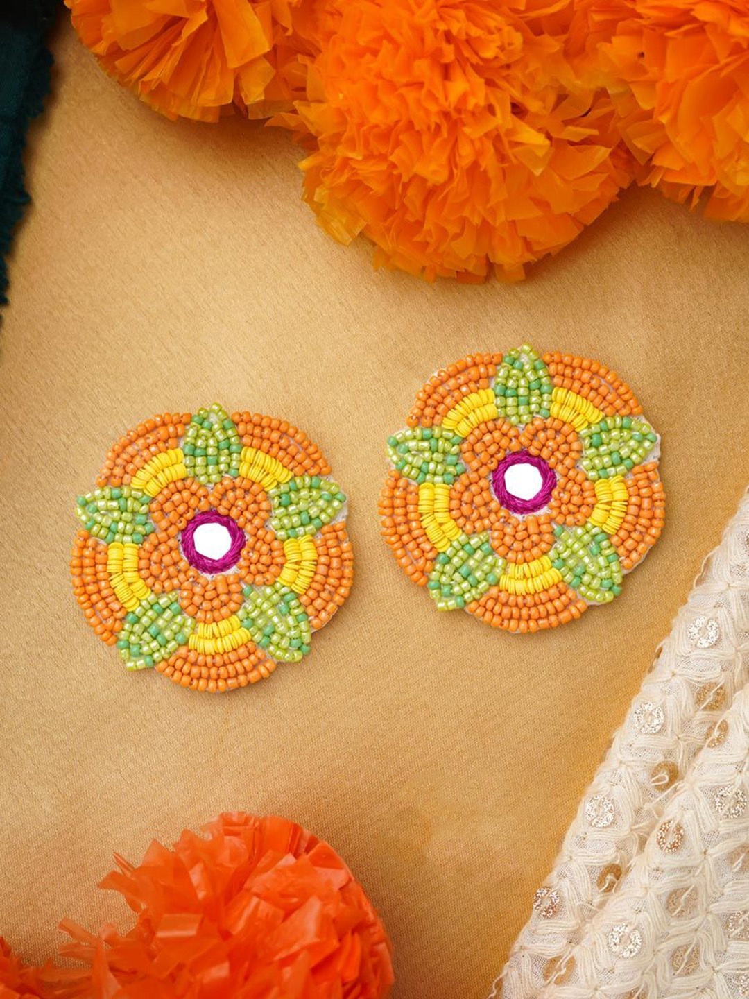 

EVERSTYLISH Sanjoya Mirror & Resham Embroidered Earrings, Multi