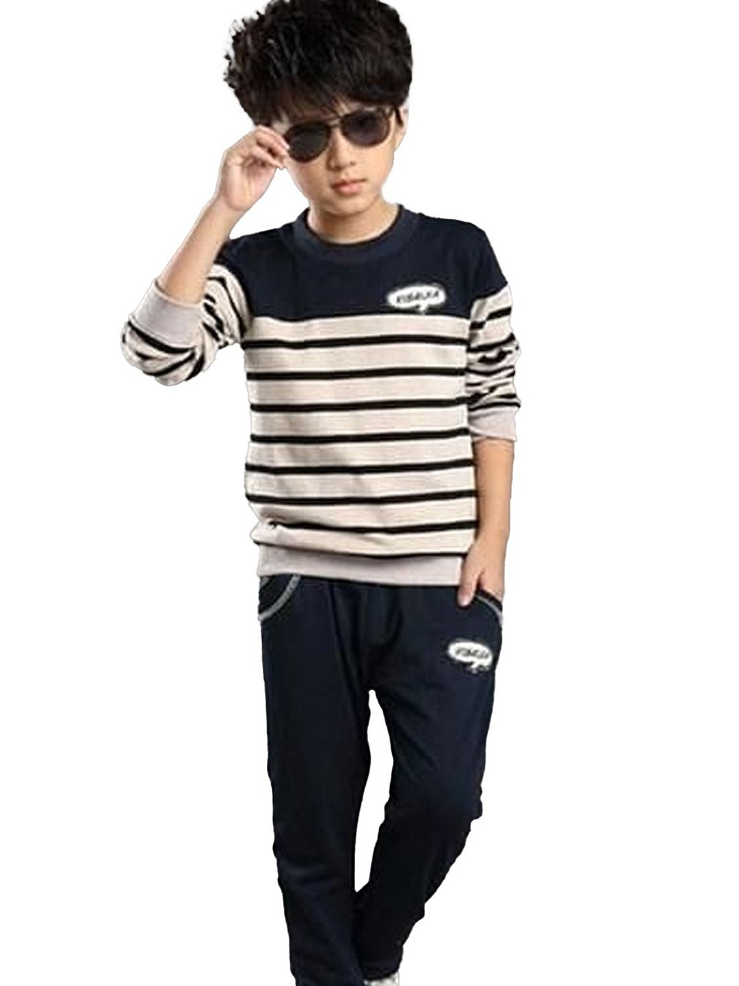 

BILLYBALL Unisex Kids Striped T-shirt with Trousers, Black