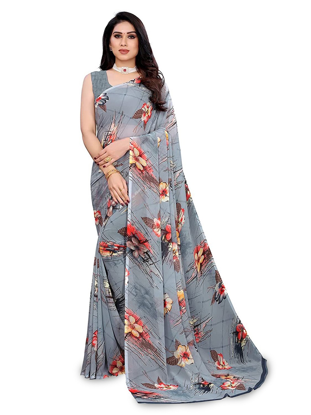 

HERE&NOW Floral Printed Saree, Grey