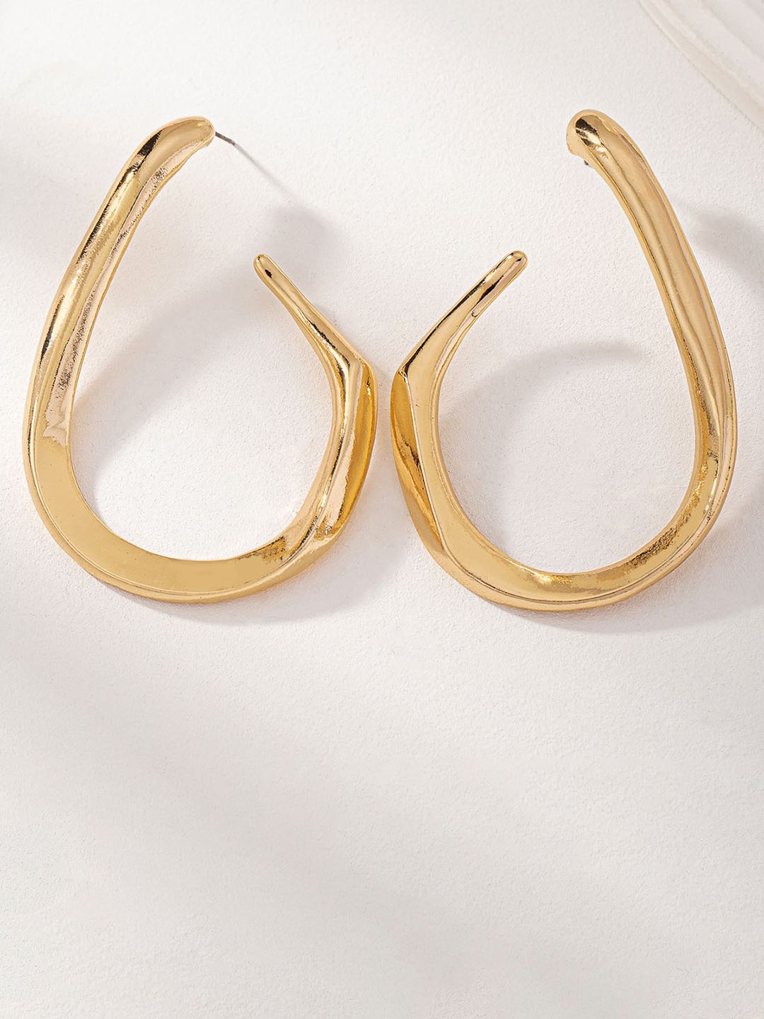 

DIVASTRI Stainless Steel Gold-Plated Contemporary Shaped Half Hoop Earrings