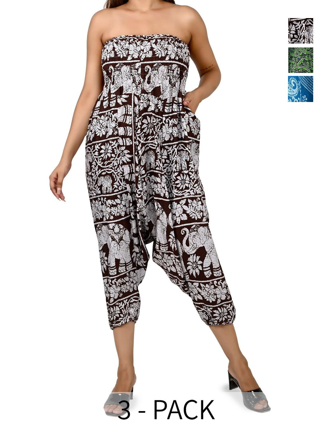 

NarNari Women Pack Of 3 Printed Mid-Rise Harem Pants, Blue