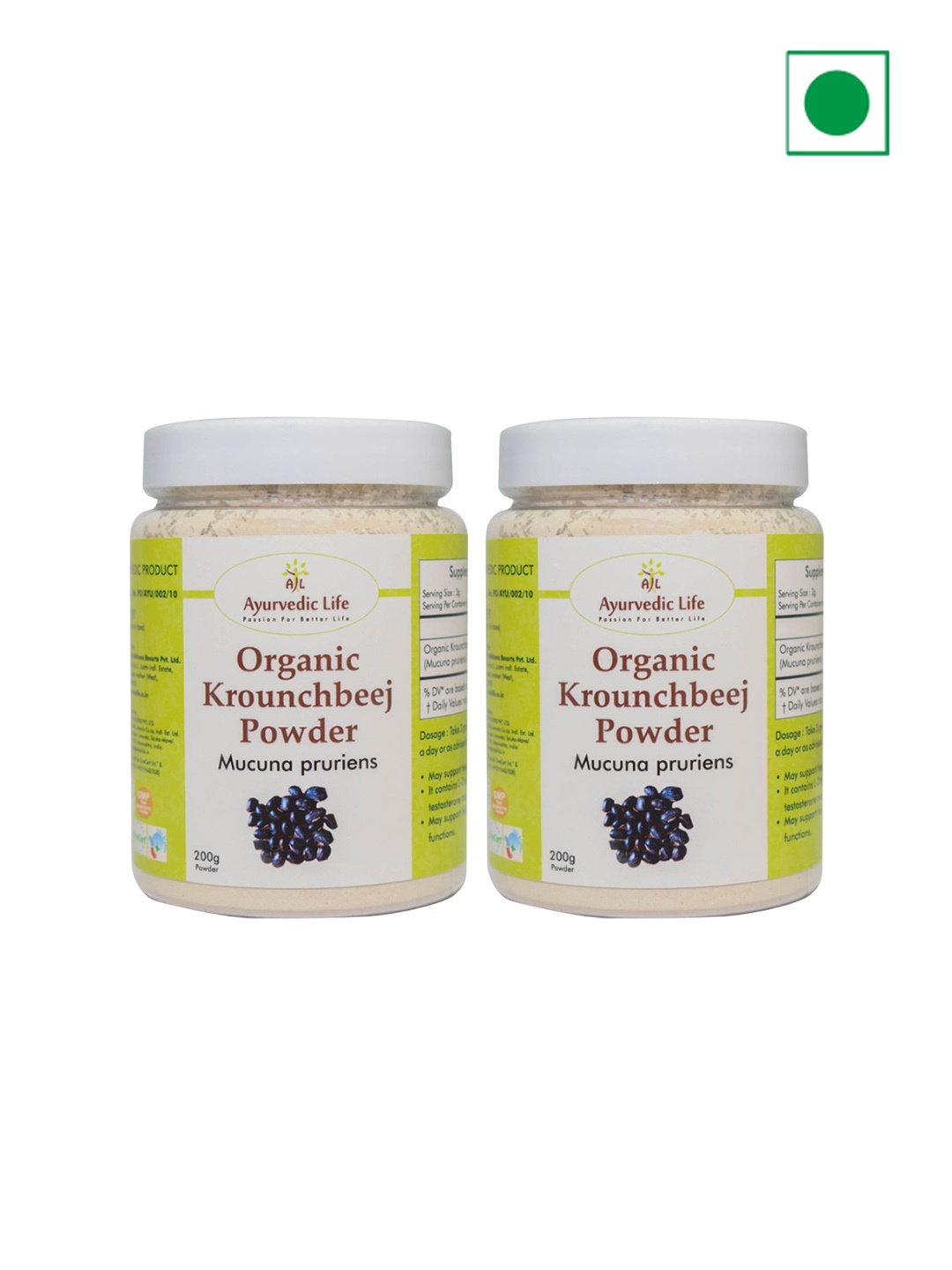 

Ayurvedic Life Set Of 2 Organic Krounchbeej Powder - 200 g Each, White