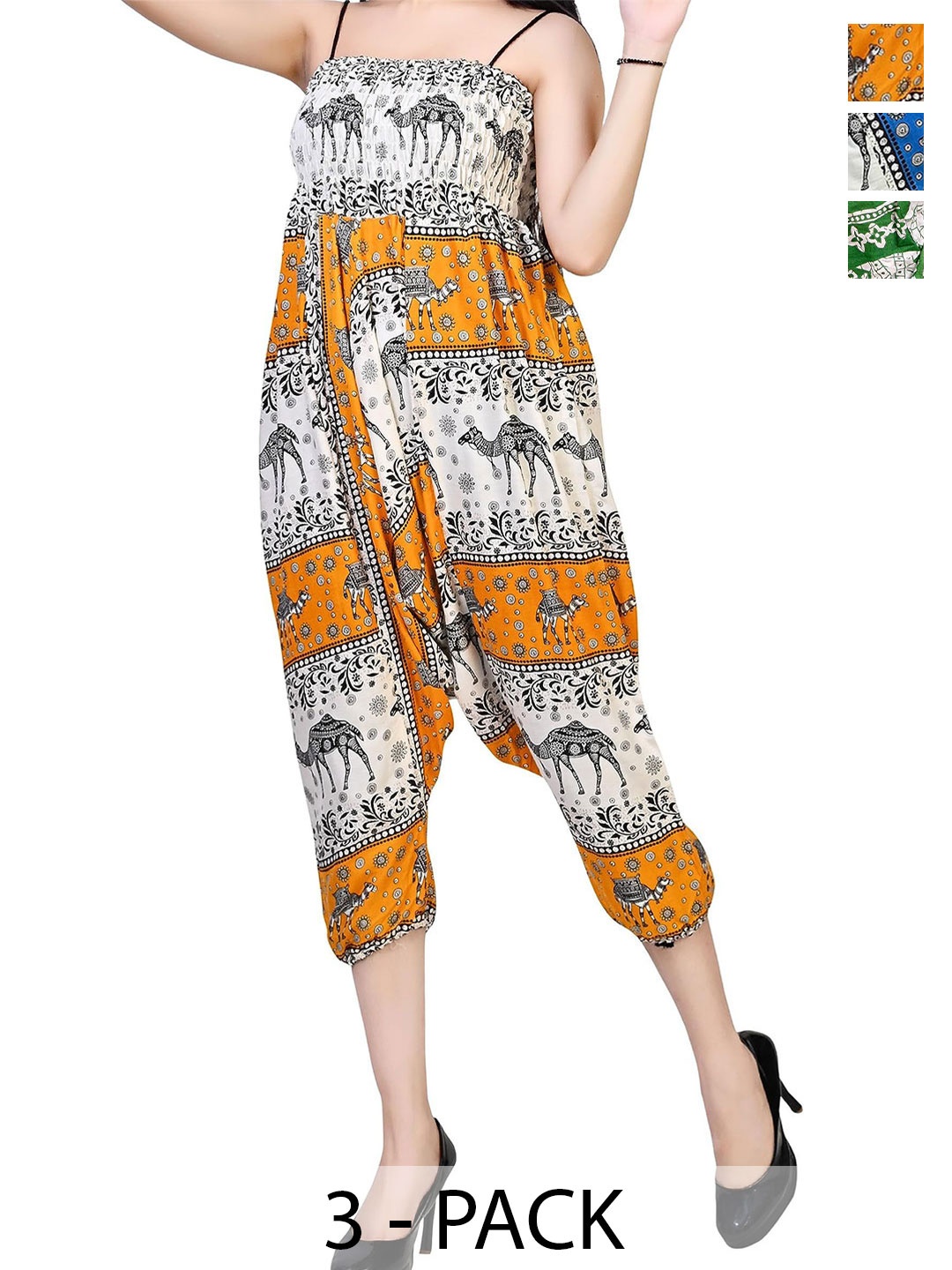 

NarNari Women Pack Of 3 Ethnic Motifs Printed Mid-Rise Harem Pants, Mustard