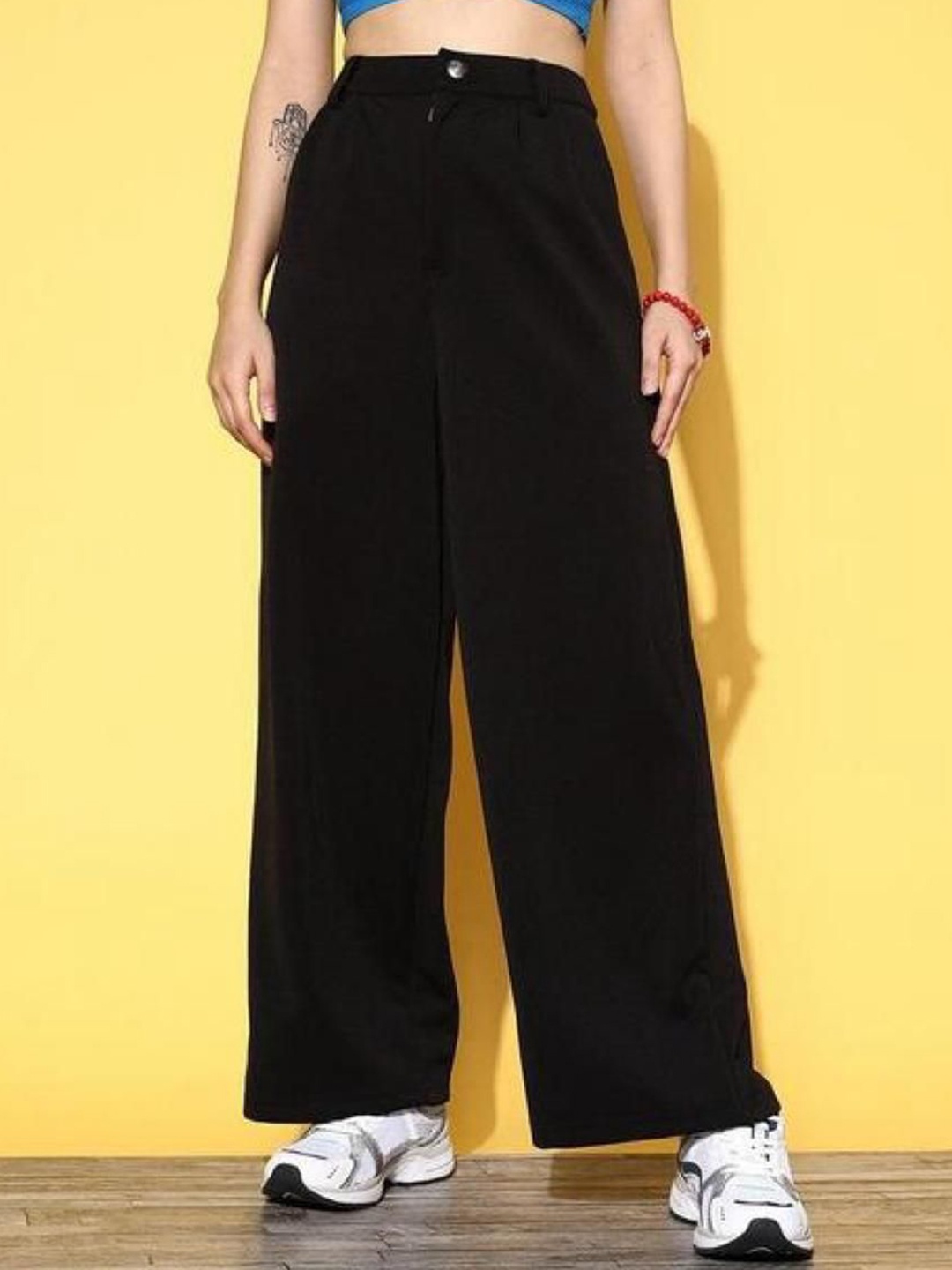 

RIVI Women Jean Wide Leg Stretchable Jeans, Black