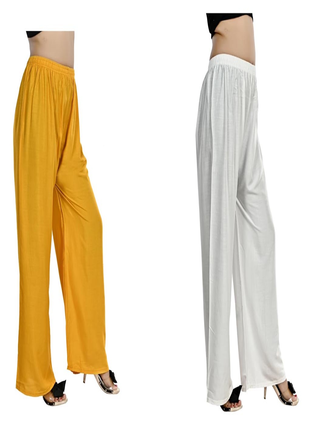 

NarNari Women Pack Of 2 Mid Rise Flared Palazzos, White