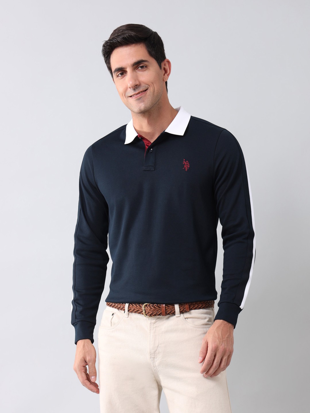 

U.S. Polo Assn. Denim Co. Men Solid Polo Collar Cotton T-shirt, Navy blue