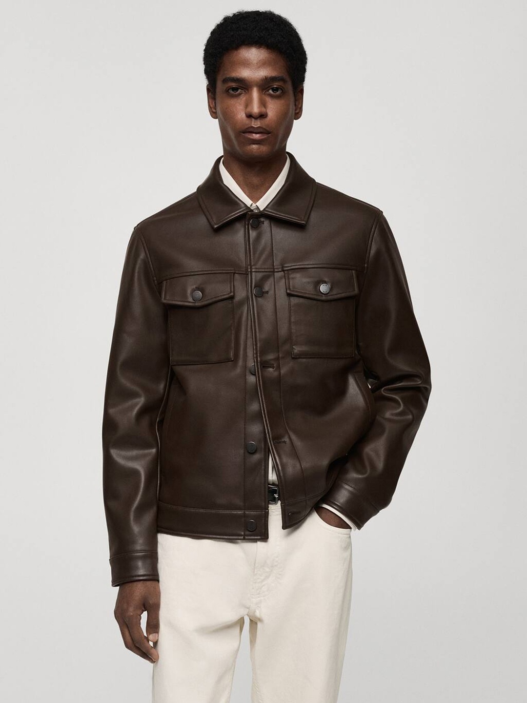 

MANGO MAN Faux Leather Jacket, Brown