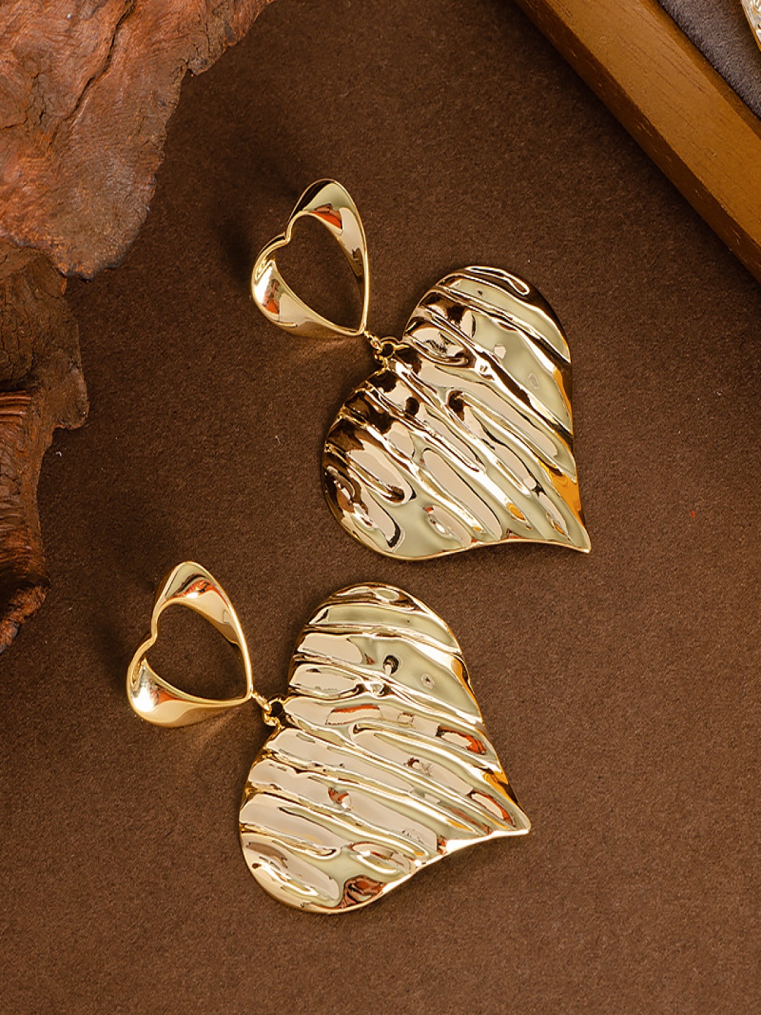 

MEENAZ Gold-Plated Stainless Steel Heart Shaped Drop Earrings