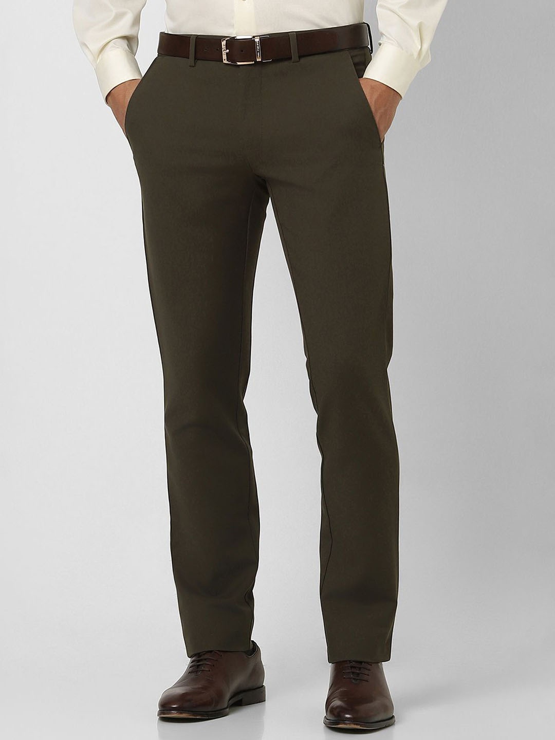 

Van Heusen Men Slim Fit Mid-Rise Cotton Formal Trouser, Olive