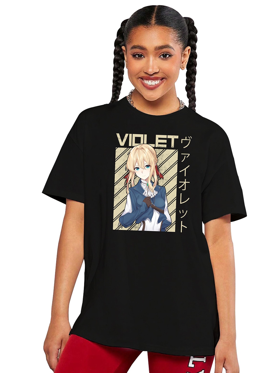 

MODARUE Girls Typography Printed Drop-Shoulder Sleeves T-shirt, Black