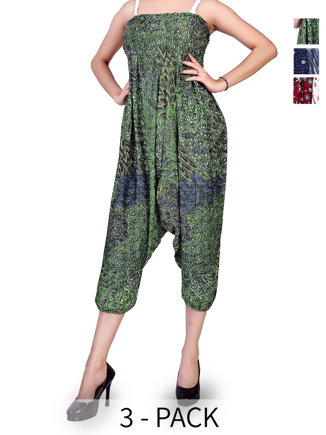 

NarNari Women Pack Of 3 Printed Mid-Rise Harem Pants, Red