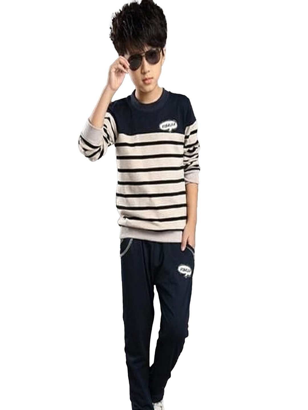 

BILLYBALL Kids Striped Pure Cotton Sweatshirt With Trousers, Black