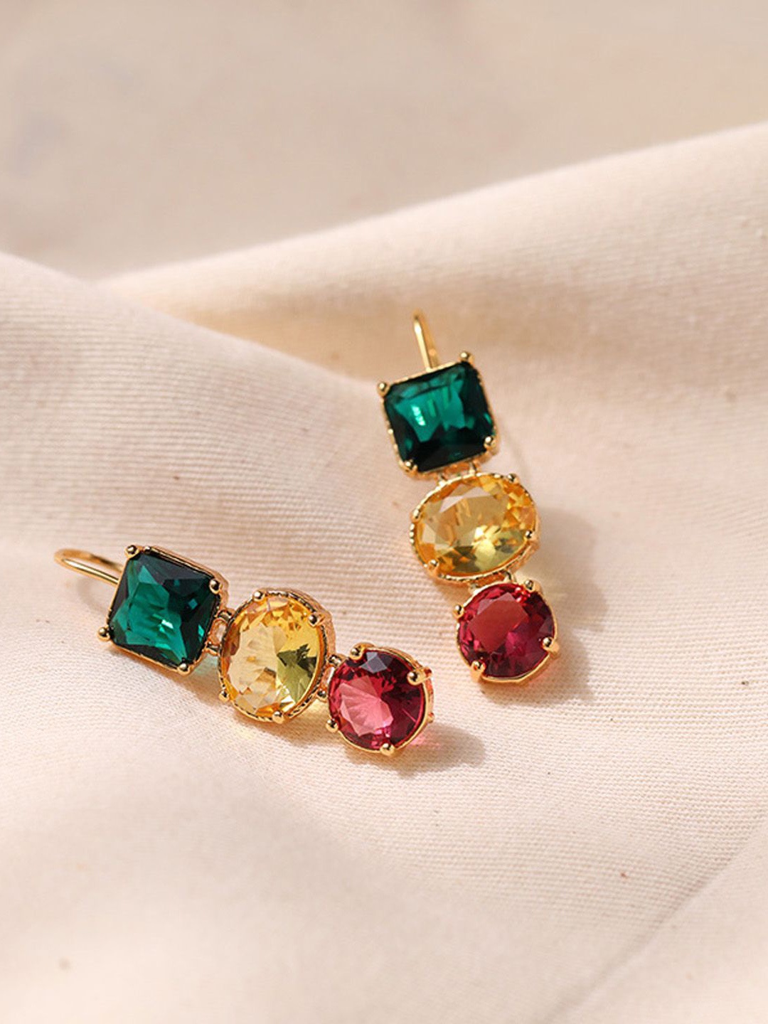 

Just Lil Things Artificial Stones Studded Contemporary Drop Earrings, Gold