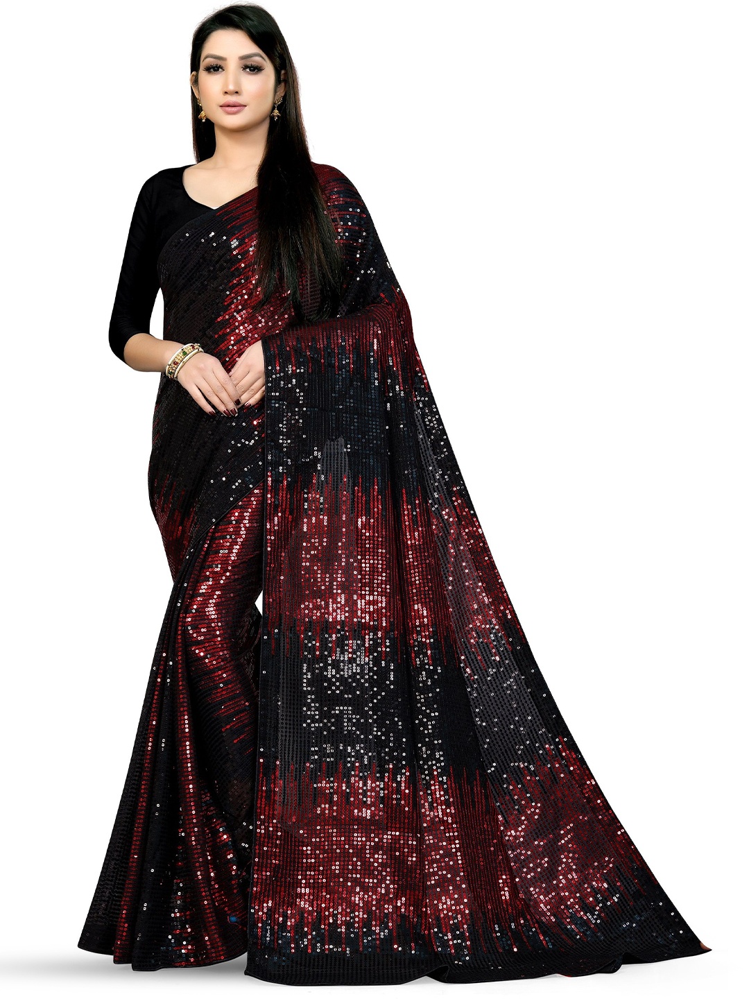 

Moda Rapido Embellished Sequinned Pure Georgette Saree, Maroon