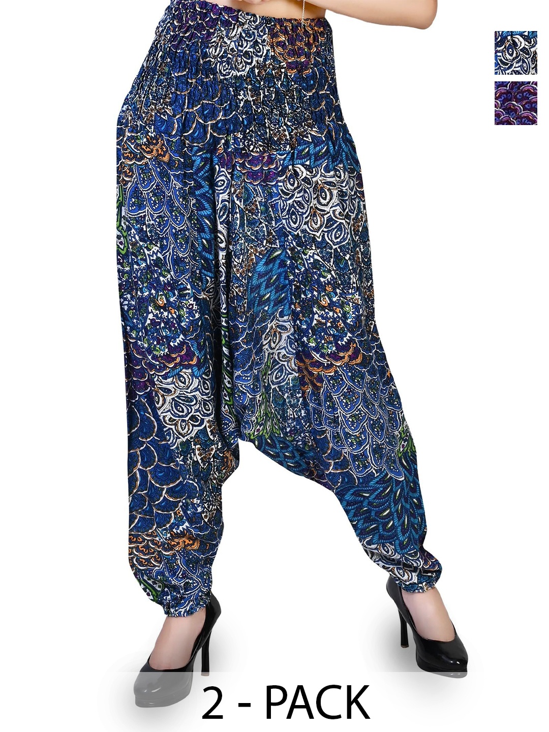 

NarNari Women Pack Of 2 Ethnic Motifs Printed Mid-Rise Harem Pants, Blue