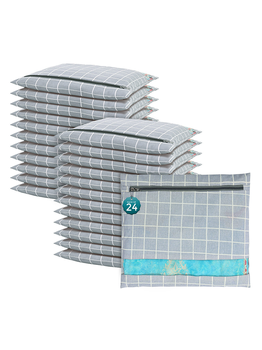 

Kuber Industries Grey 24 Pcs Regular Single Saree Cover Multi-Utility Storage Organisers