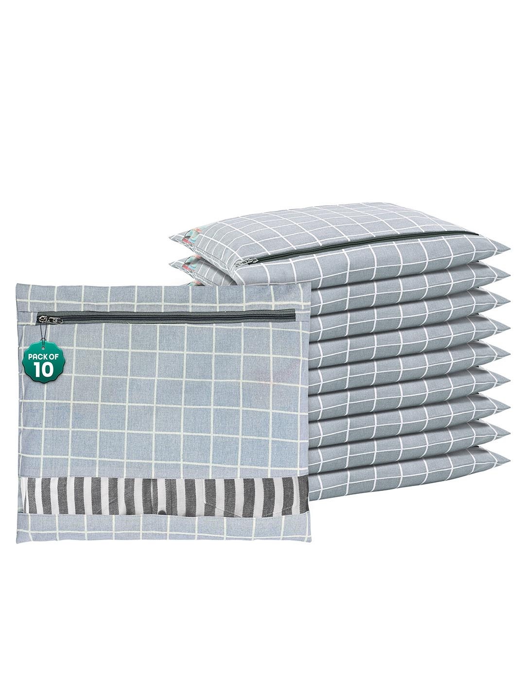 

Kuber Industries Grey & White 10 Pieces Checked Cotton Storage Organisers