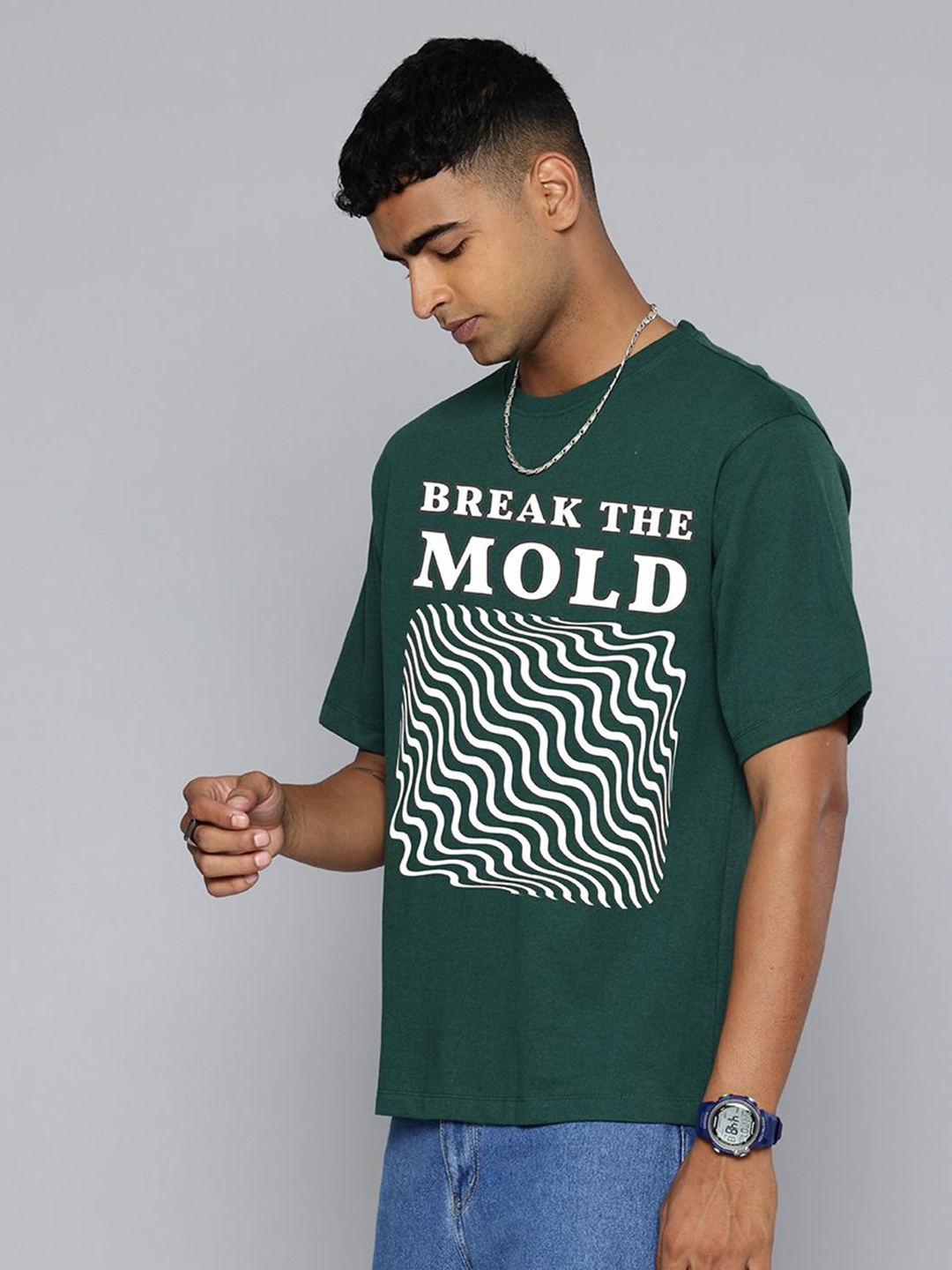 

Moda Rapido Men Typography Printed Round Neck Cotton Relaxed Fit T-shirt, Green