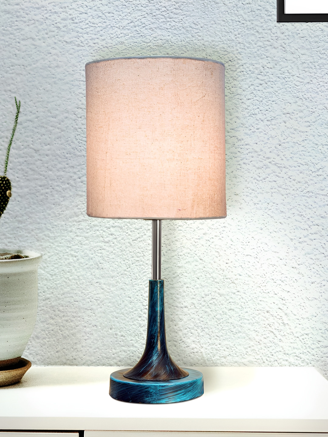 

Homesake Beige Metal Industrial Cylindrical Shaped Table Lamp