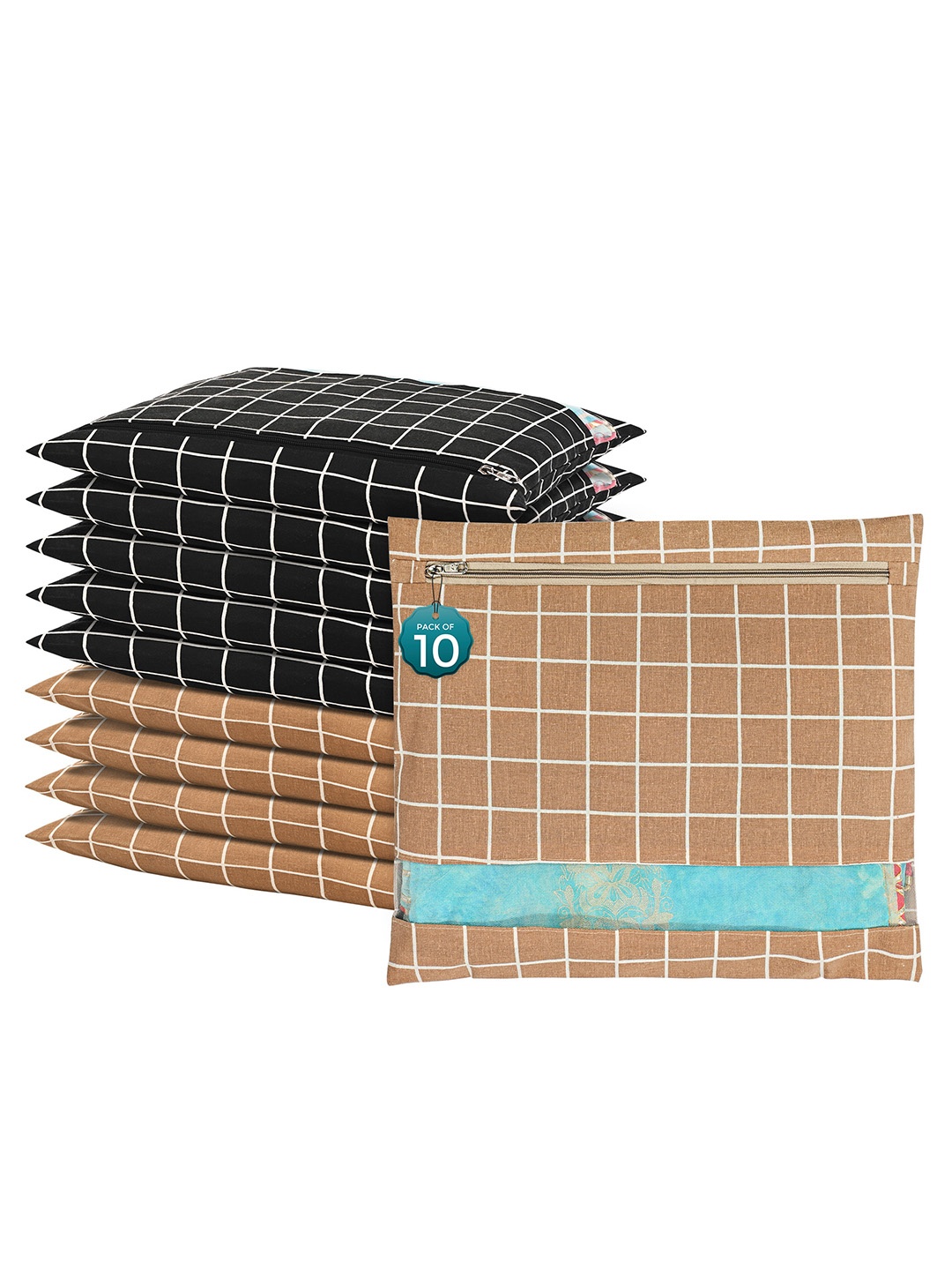 

Kuber Industries Brown 10 Pcs Regular Single Saree Cover Multi-Utility Storage Organisers