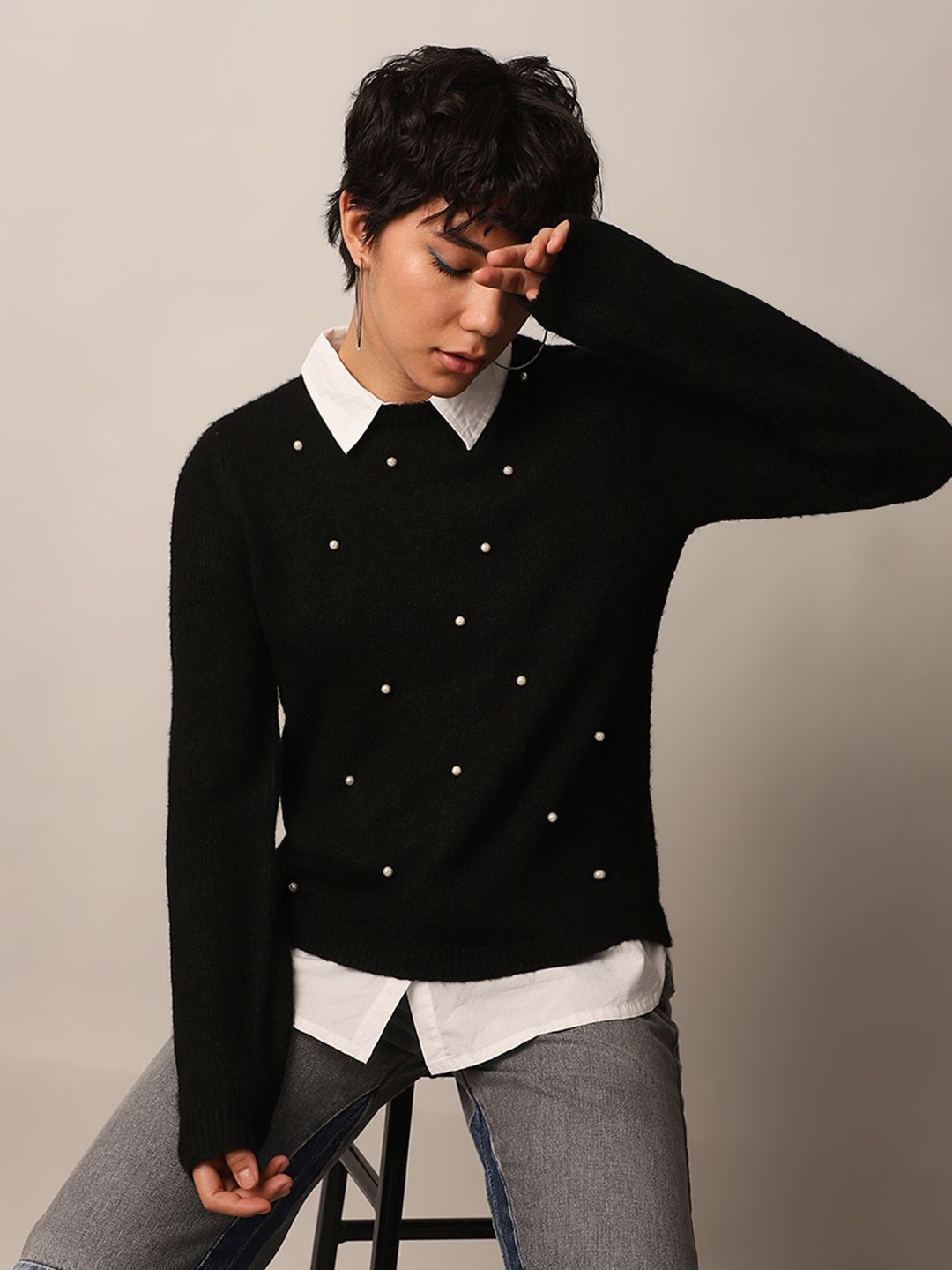 

ONLY Women Pullover with Embellished Detail, Black