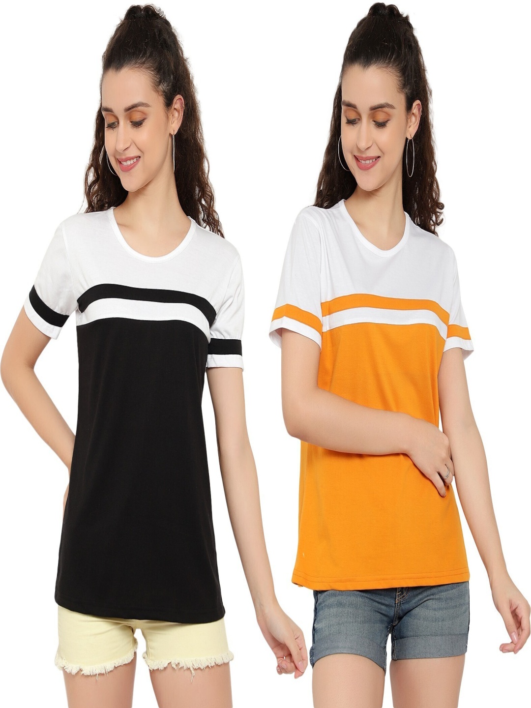 

DEEPMAYRA COLLECTION Women 2 Colourblocked T-shirt, Multi