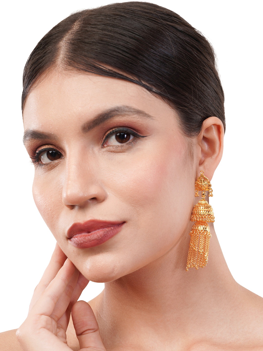 

Zhouse Gold-Plated Dome Shaped Tasselled Jhumkas