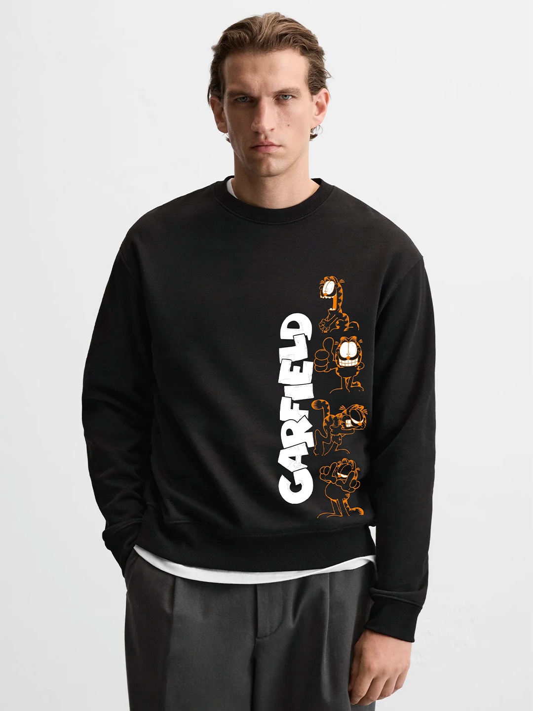 

GSPO Men Printed Pullover Sweatshirt, Black