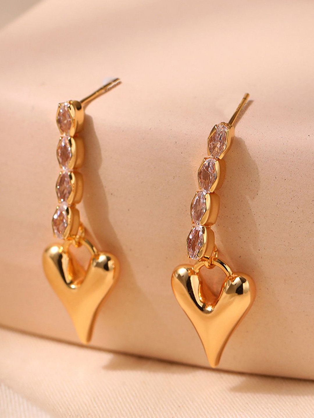 

Just Lil Things Artificial Stones Studded Heart Shaped Drop Earrings, Gold