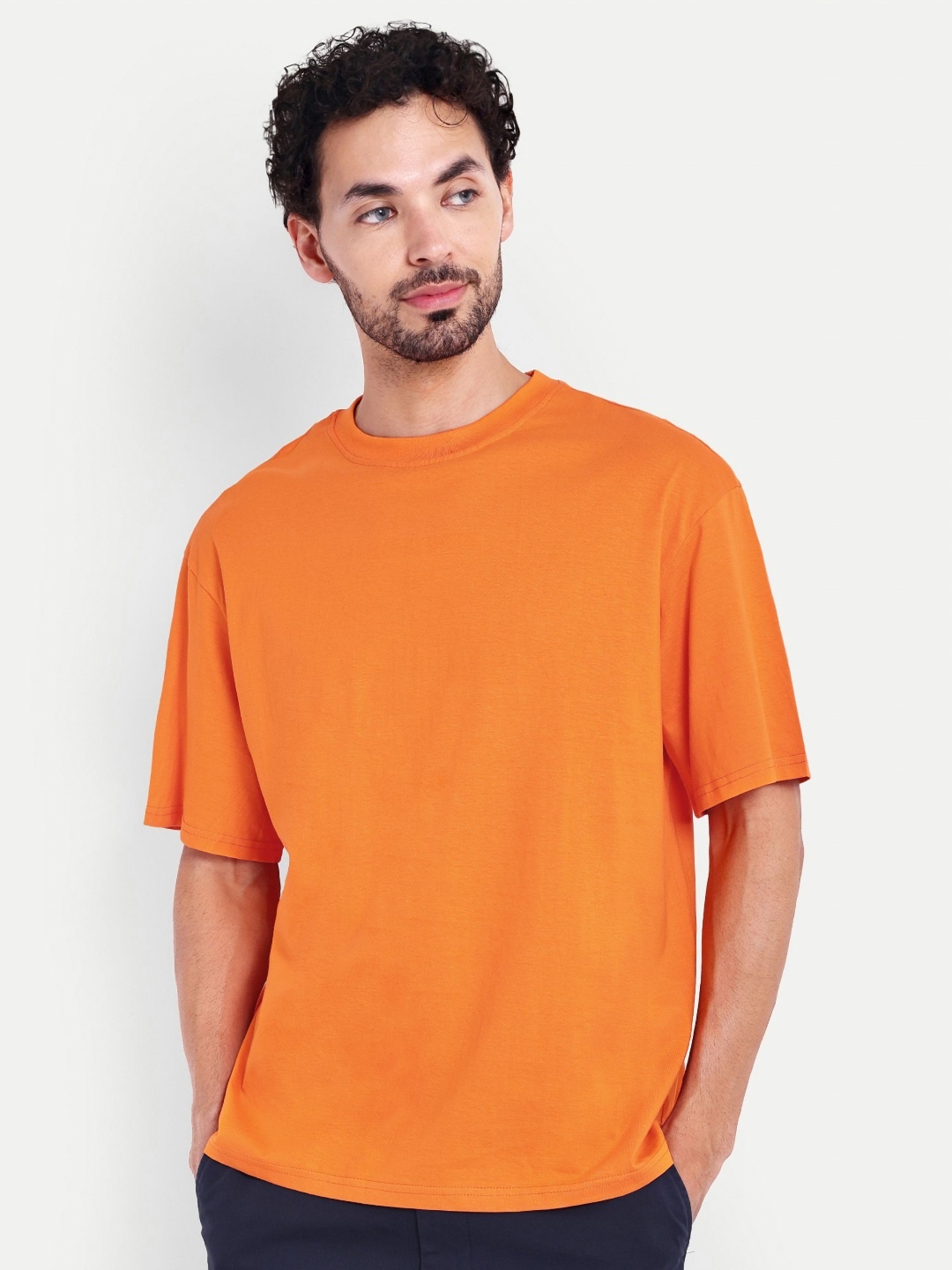 

House of Mool Men Drop-Shoulder Sleeves Pockets T-shirt, Orange