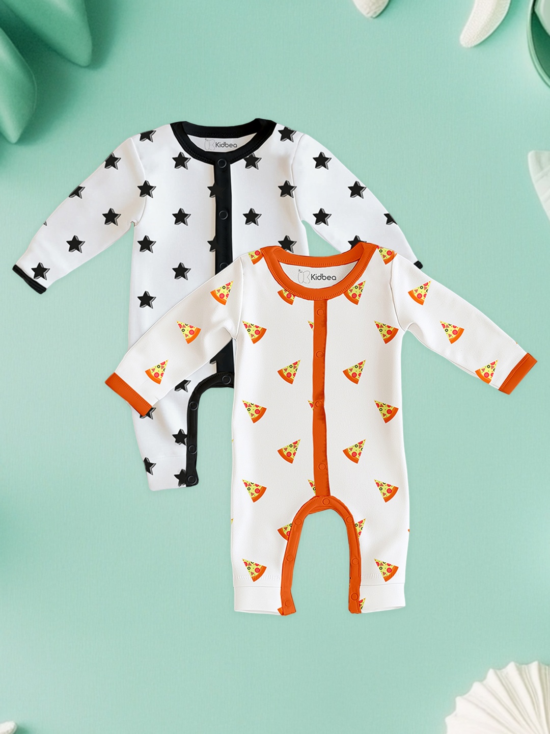 

Kidbea Infants Pack Of 2 Pure Organic Cotton Rompers for Baby, Black