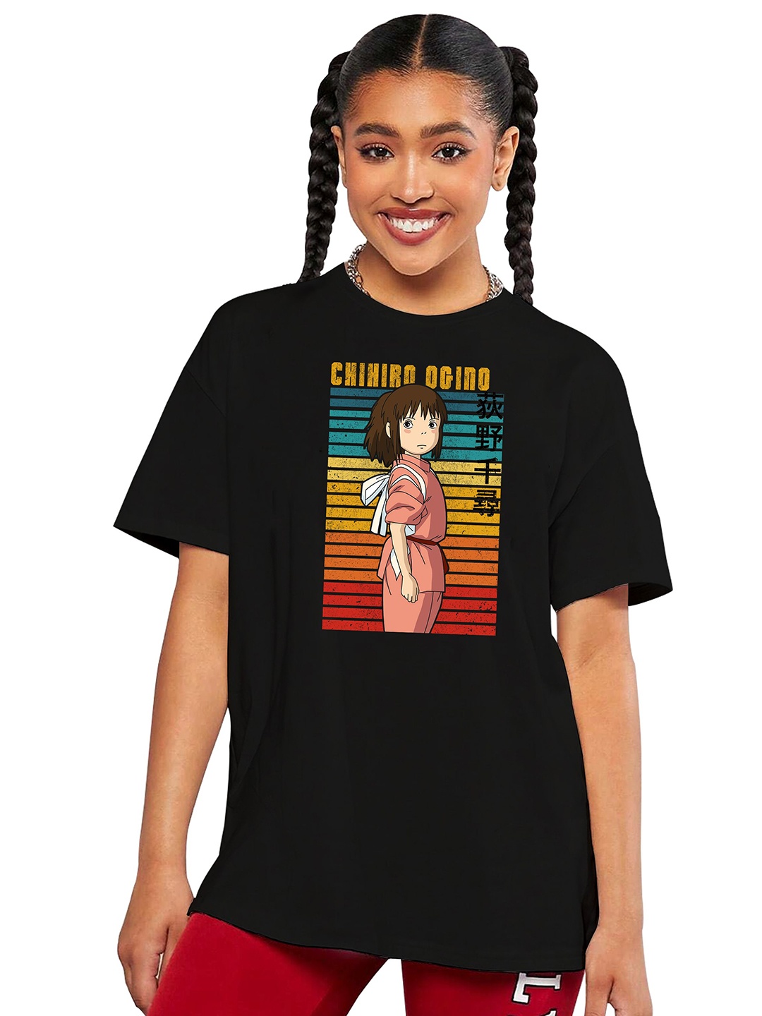 

MODARUE Girls Typography Printed Drop-Shoulder Sleeves T-shirt, Black