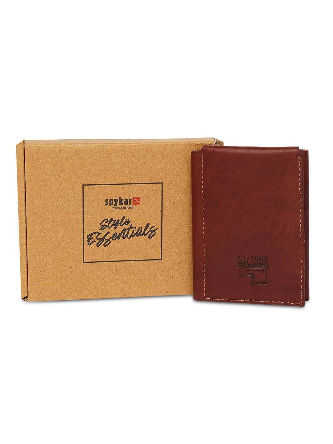 

SPYKAR Men Leather Three Fold Wallet, Brown