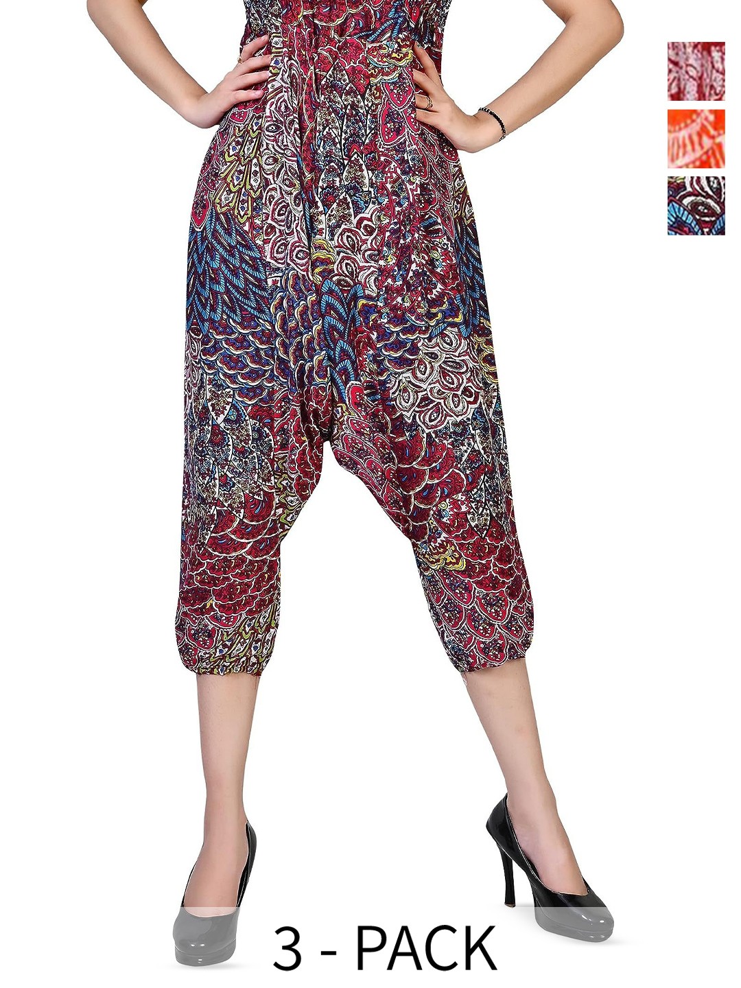 

NarNari Women Pack Of 3 Printed Mid-Rise Harem Pants, Purple