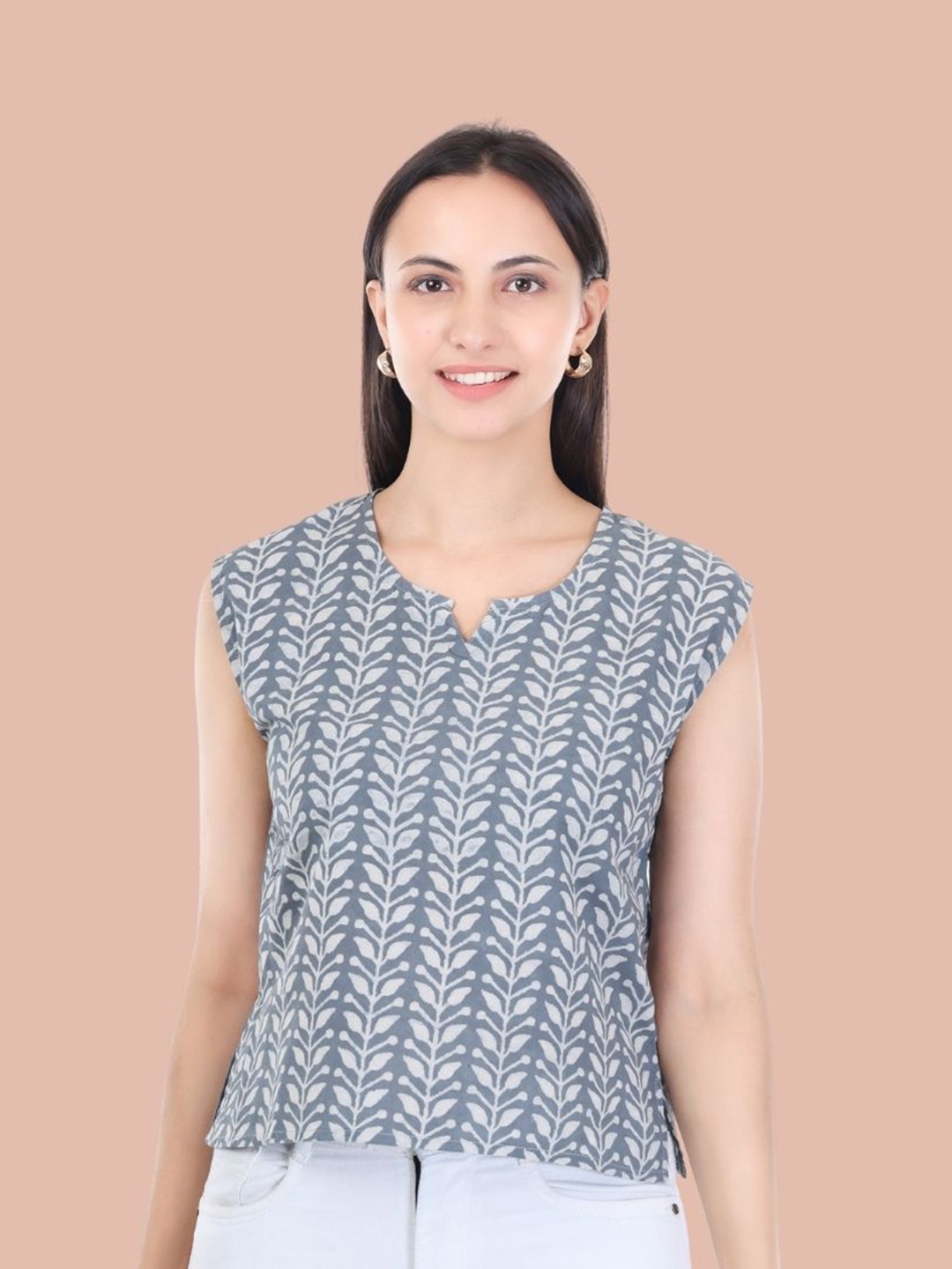 

Moda Rapido Floral Print Cotton Top, Grey