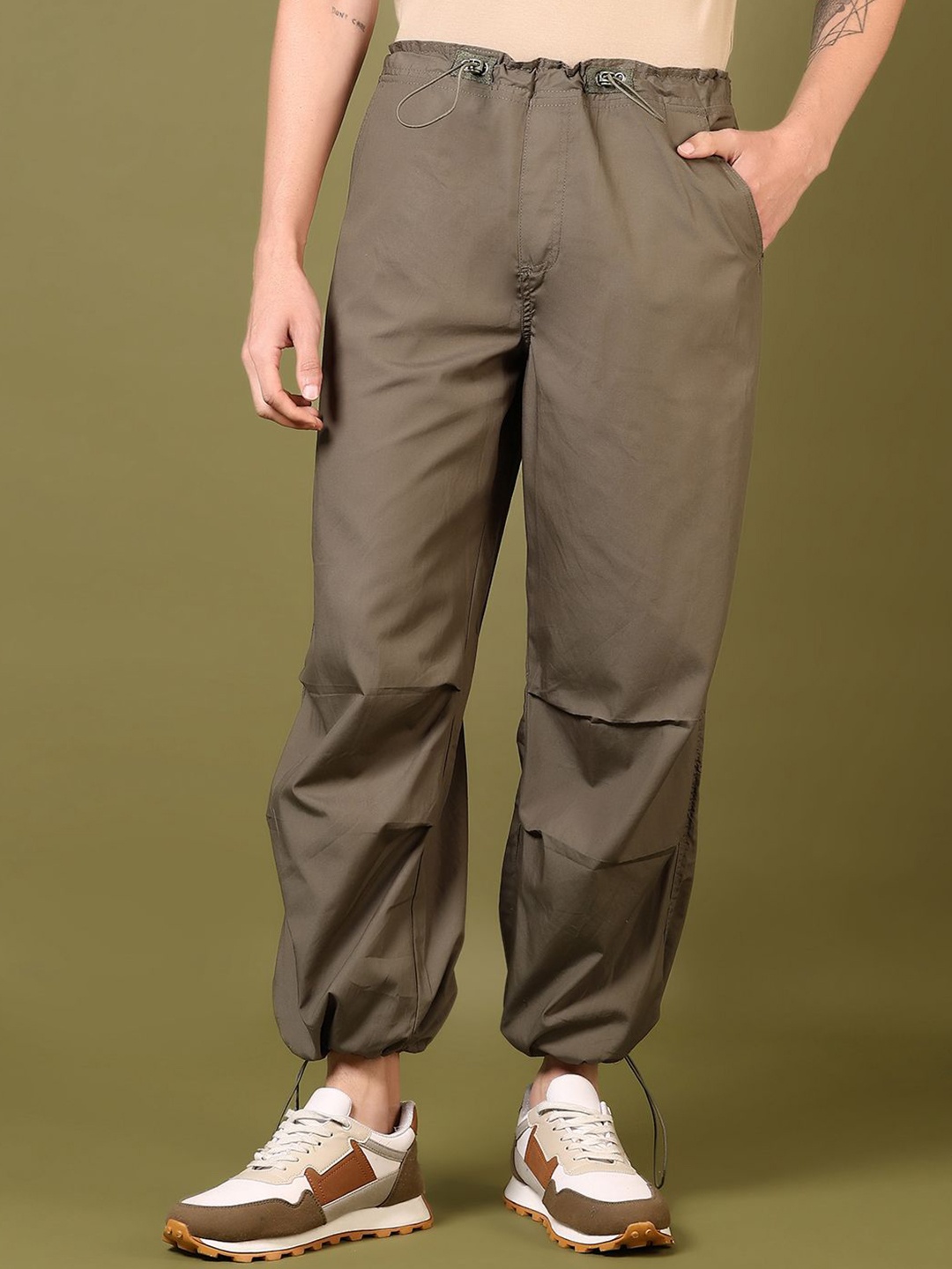 

V-Mart Men Cotton Joggers Trousers, Olive