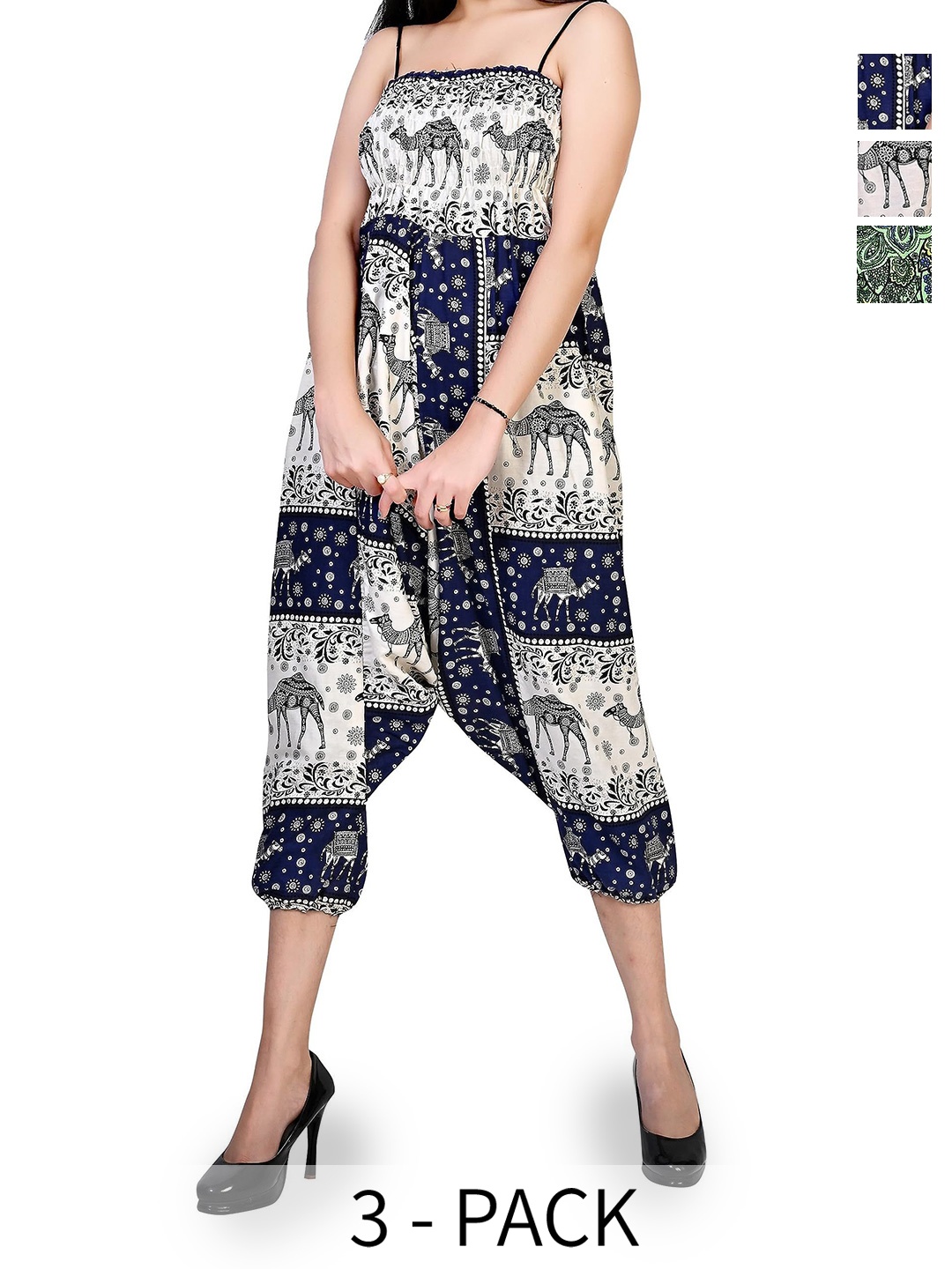 

NarNari Women Pack Of 3 Ethnic Motifs Printed Mid-Rise Harem Pants, White