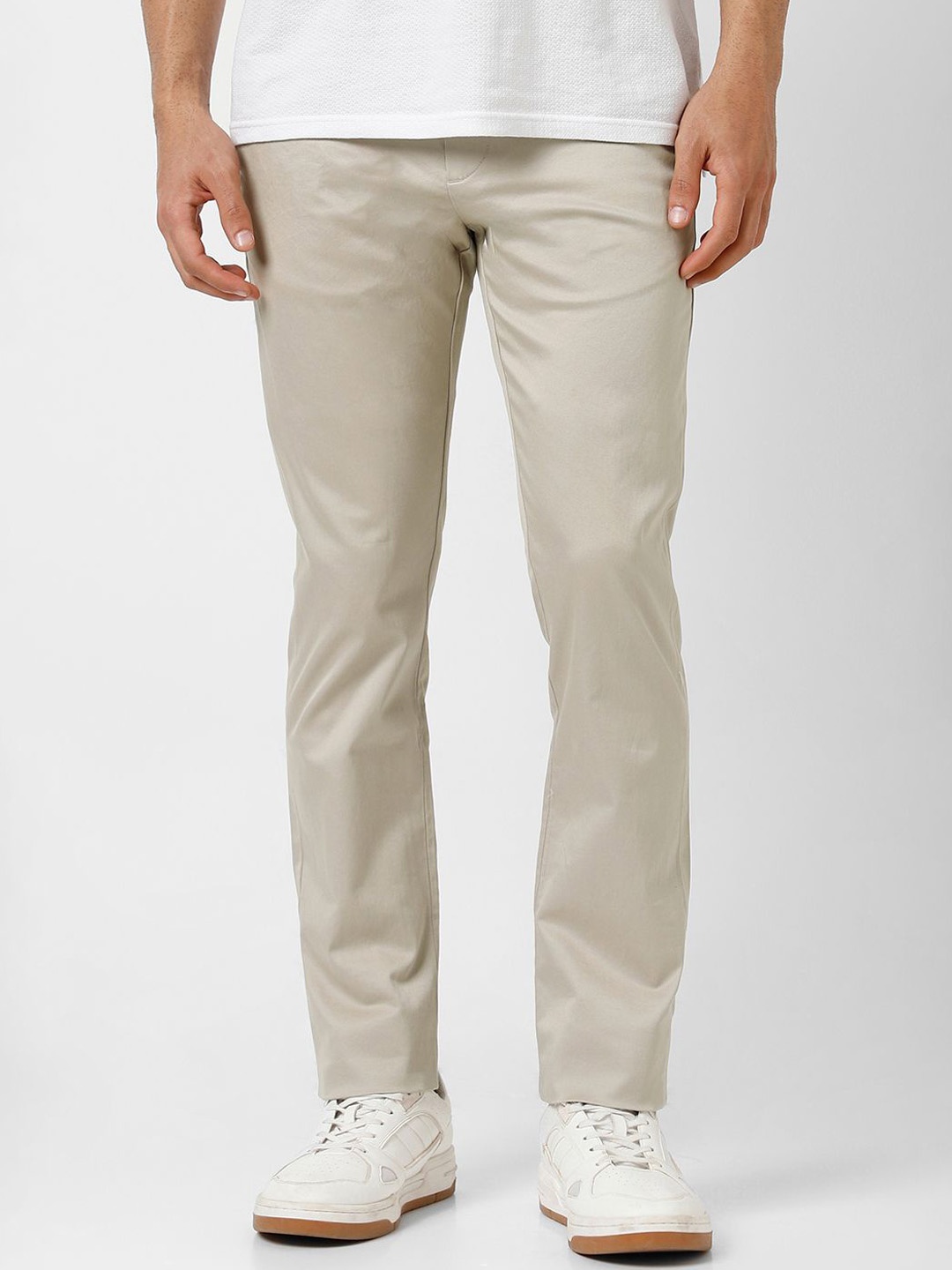 

V Dot Men Slim Fit Trousers, Beige