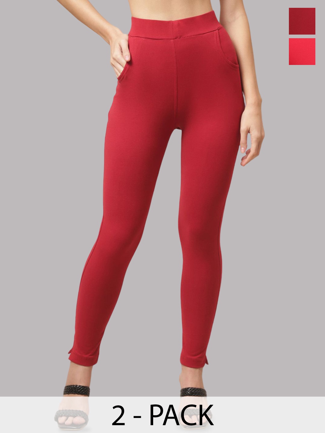 

Valles365 by S.C. Plus Size Pack Of 2 Women Cotton Ankle-Length Leggings, Red